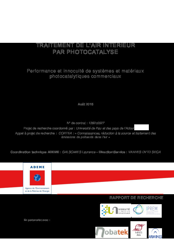 Traitement air intérieur, performance et innocuité systèmes et matériaux photocatalytiques